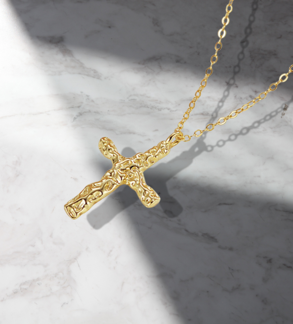 S925 Sterling Silver Wrinkled Cross Necklace