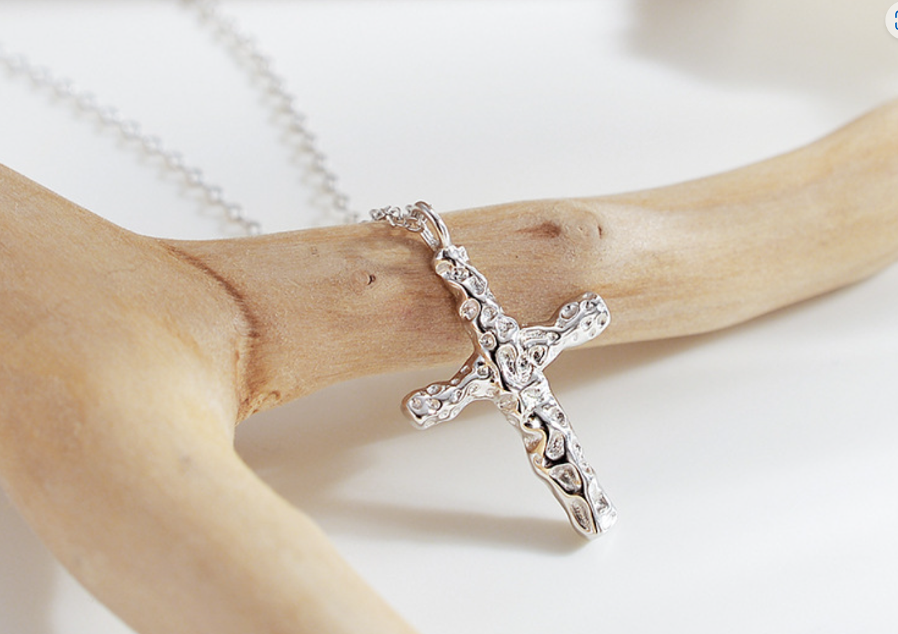 S925 Sterling Silver Wrinkled Cross Necklace