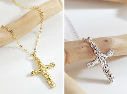 S925 Sterling Silver Wrinkled Cross Necklace