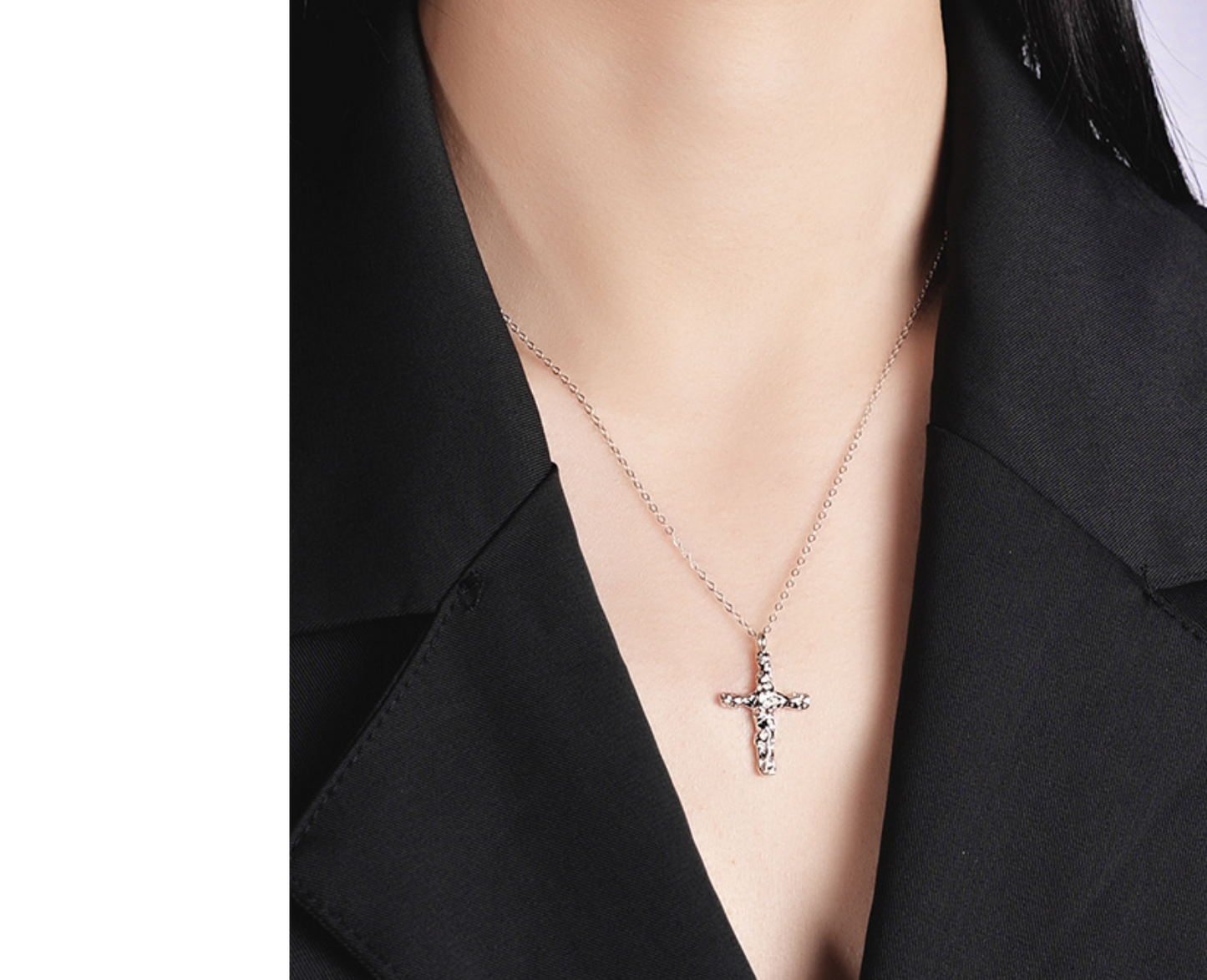 S925 Sterling Silver Wrinkled Cross Necklace