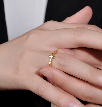 S925 Sterling Silver Glossy Cross Ring