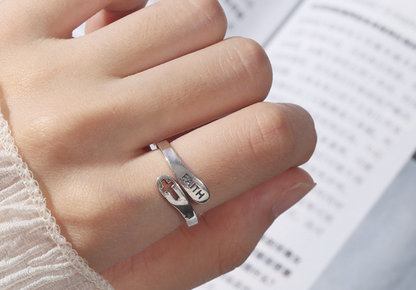 S925 Sliver Sterling FAITH Cross Ring